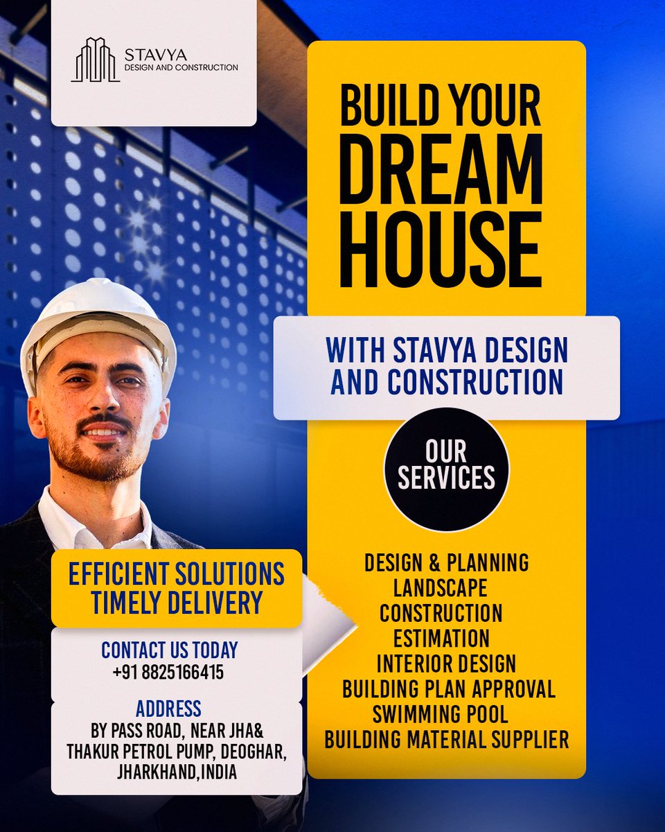 StavyaDesign's tweet image. Your Dream Home, Our Expertise! Let&apos;s build a beautiful space together !

Contact Us Today : 
+91 8825166415

Address- By Pass Road, Near Jha &amp;amp; Thakur Petrol Pump, Deoghar, Jharkhand, India .

#DreamHome #HomeBuilders #StavyaDesign #ConstructionExperts #JharkhandRealEstate