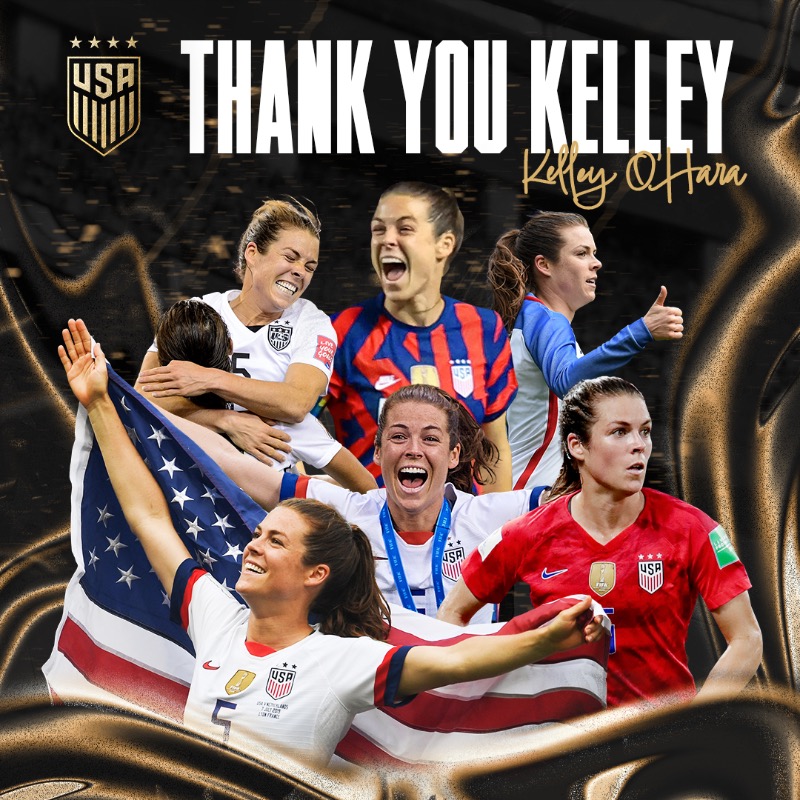 USWNT's tweet photo. We finally get to say #ThankYouKelley, live and in-person. 💐

Kelley O'Hara will be honored in a retirement ceremony at halftime of the #USWNT's Oct. 27 match vs. Iceland in Nashville, presented by @ATT.