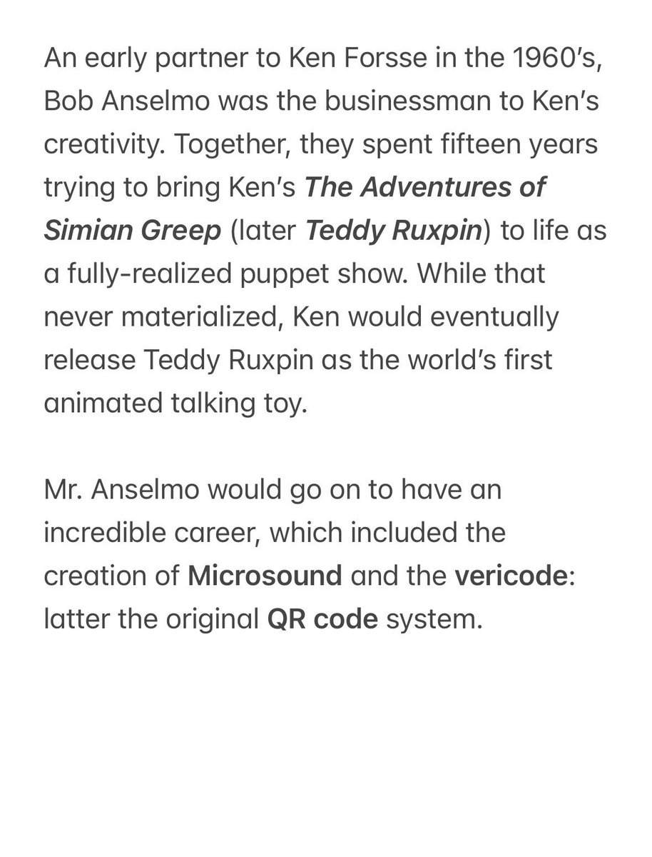 GrundoGazette's tweet photo. Happy Birthday, Bob Anselmo!
A key figure in #TeddyRuxpin history!
#kenforsse #TheAdventuresofTeddyRuxpin #SimianGreep #puppets #childrenstelevision #Grubby #vericode #microsound #documentary #animatronics #fantasy #retrotoys #80stoys #toyhistory #technology #techhistory https://t.co/uD02kUtqi7