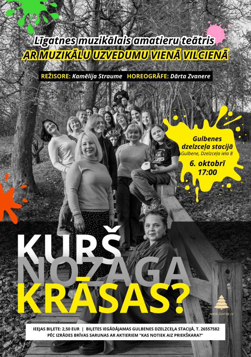 6.oktobrī plkst. 17:00 Gulbenes dzelzceļa stacijā viesosies Līgatnes muzikālais amatieru teātris, aicinot baudīt muzikālu uzvedumu vienā vilcienā "Kurš nozaga krāsas?". Vairāk info: visitgulbene.lv/lv/jaunumi/gul…