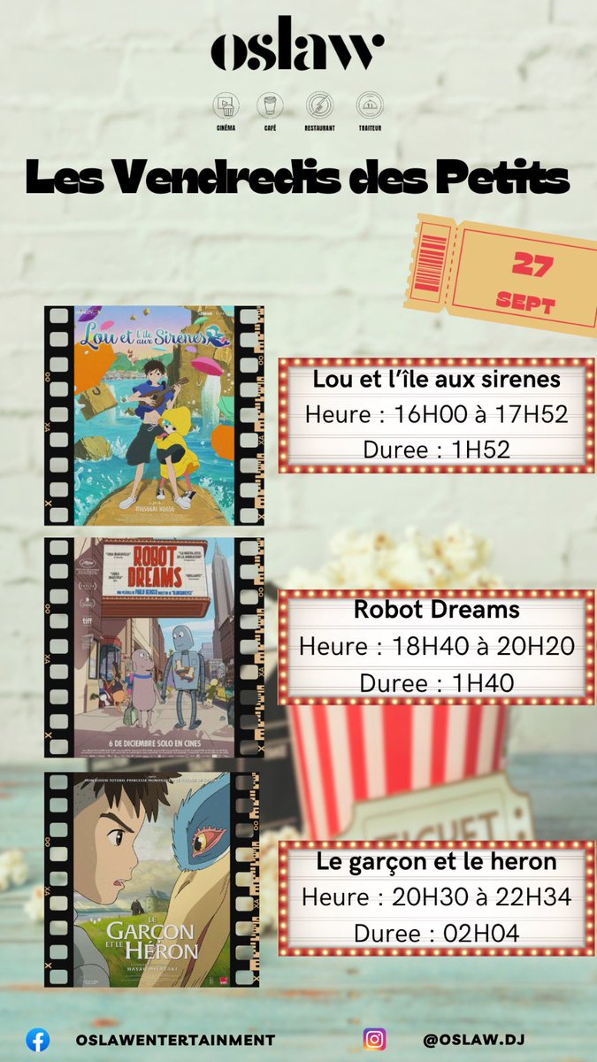 OslawDJ's tweet image. 🎉 **GRANDE OUVERTURE** 🎉  
Le Cinéma Oslaw déménage à Gabode ! 📍

📅 **Jeudi** : Films classiques 🎥  
📅 **Vendredi** : Dessins animés pour enfants 🎬👧🧒  
🎟️ Entrée spéciale ce week-end à 500 FDJ ! 🤩

#CinémaOslaw #Gabode #WeekEnd500FDJ #CinéDjibouti