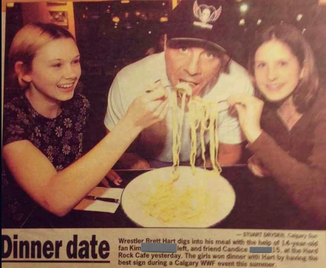 RoyaltyCanadian's tweet image. Fun  Fact:

I had dinner with Bret here in Calgary a  couple days after the Montreal Screw job. 

I received this gift in exchange for my artwork being the best sign at: 
“In Your House Canadian Stampede” the July prior. 

@BretHart did not have to keep this obligation after he…