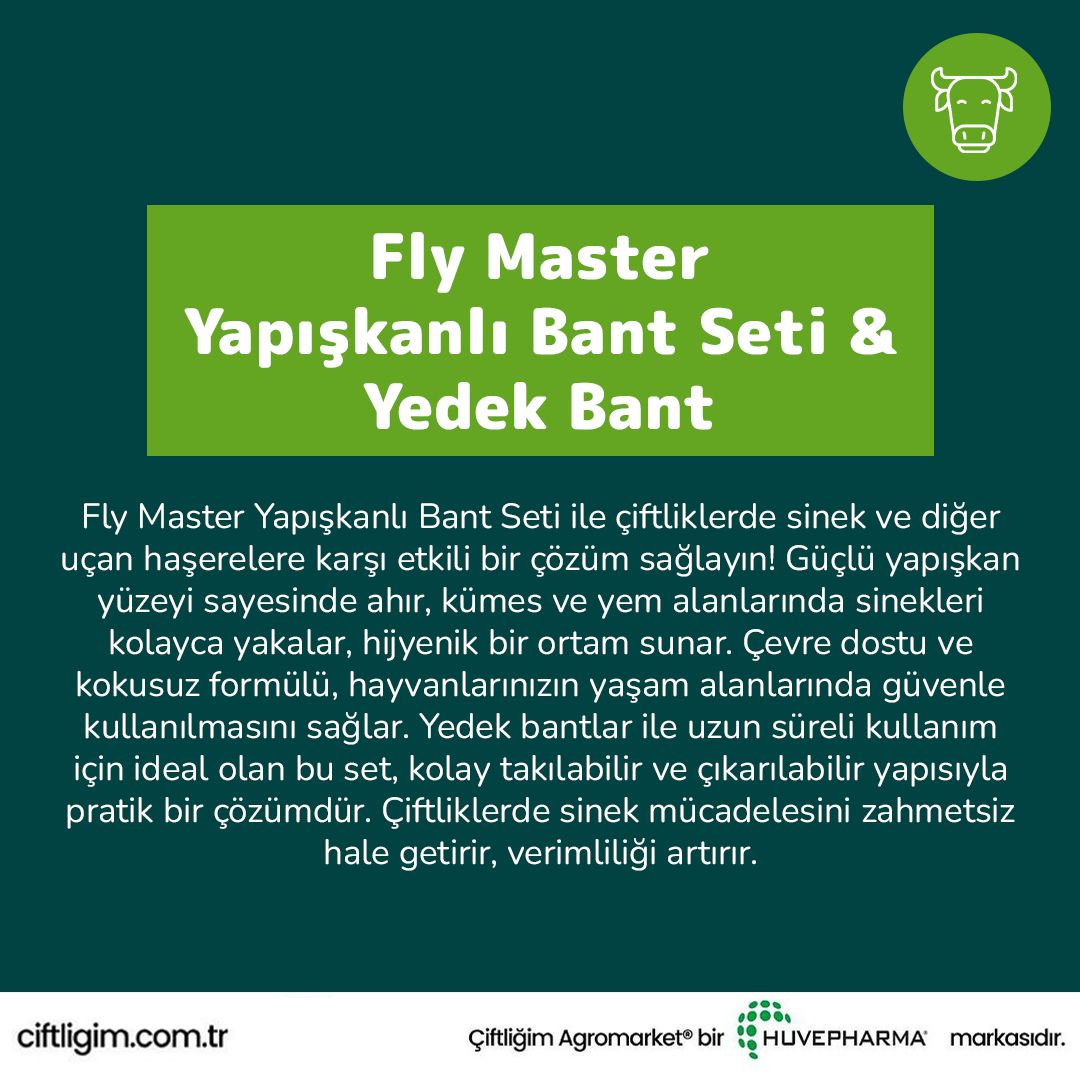 ciftligim_'s tweet image. Çiftliğinizde sineklerle ve diğer uçan haşerelerle mücadelede en pratik ve çevre dostu çözüm! 🦟
Fly Master Yapışkanlı Bant Seti ve Yedek Bant ile ahır ve kümeslerde hijyenik, sineksiz ve haşeresiz bir ortam sağlayın. 
#çiftliğim #hijyenikçiftlik #flymaster #sineksorunu