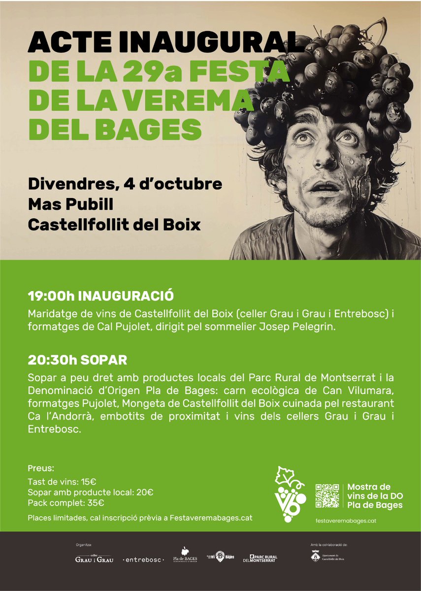 🍇 L'acte inaugural de la <a href="/veremabages/">Festa de la Verema del Bages</a> serà tot un homenatge a alguns dels productes gastronòmics més rellevants del territori, i més concretament del <a href="/ParcRuralM/">Parc Rural del Montserrat</a> 

📆 Divendres 4 d'octubre al Mas Pubill de Castellfollit del Boix

#rebostdelbages

<a href="/productesterra/">Productes de la Terra</a>