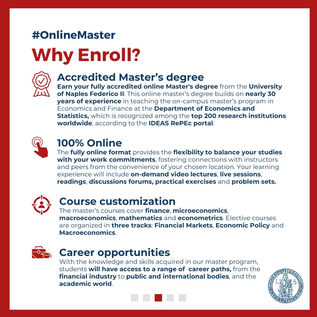 FedericaUniNa's tweet photo. 🎓 Ready to elevate your career? The second edition of our fully online Master’s degree in #Economics and #Finance is now open for pre-applications!
🌍 Learn from anywhere in the world, at your own pace.
📅 Apply by Nov 17, 2024.
👉 Learn more: https://t.co/UcBhys9y7E @uninait https://t.co/5SC38Mp1uq