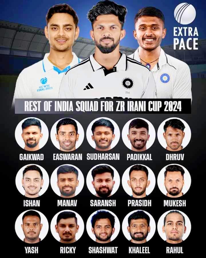 MehwishMalik280's tweet photo. Ruturaj Gaikwad to lead Rest of India in Irani Trophy. Sanju Samson, Shreyas Iyer &amp; Mayank Agarwal excluded

#India #India🇮🇳 #Indiancricketteam #Teamindia #IndiaCricket #IndianCricket #Bcci #ruturajgaikwad #chennaisuperking #CSK #IndiaC #duleeptrophy #bccidomestic #IshanKishan https://t.co/4nTXgFWH7I