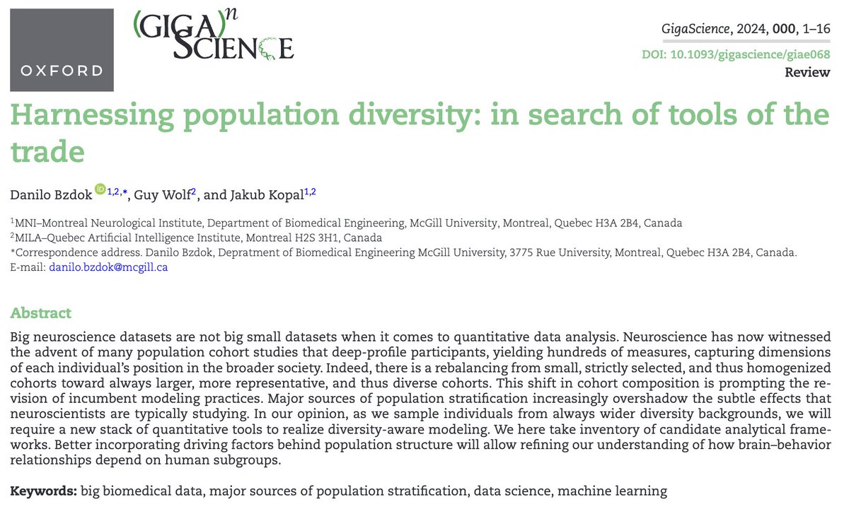 Out now !

Key points:
-Big neuroscience datasets are not big small datasets
-Lion’s share of variation in brain measurements is not necessarily specific to a neuroscience questions 
-major brain disorders exhibit subpopulation-related divergences
-Standard deconfounding tools,