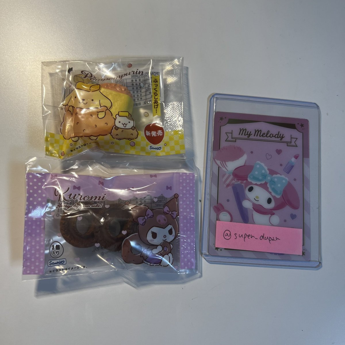 【交換】 サンリオ 食品サンプル風マスコット

譲:ポムポムプリン、クロミ
求:マイメロディ

郵送交換希望です。検索からでもお気軽にお声掛けください。