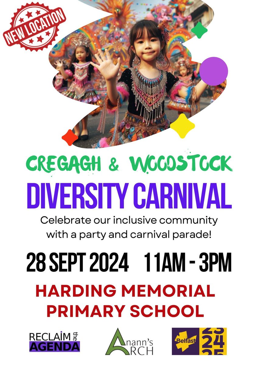 Join Community Together for a big loud colourful celebration of our wonderful diversity at the Cregagh and Woodstock Carnival on 28 September 2024 at Harding Memorial Primary School from 11am, the parade moves off at 12.
Supported by #Belfast2024