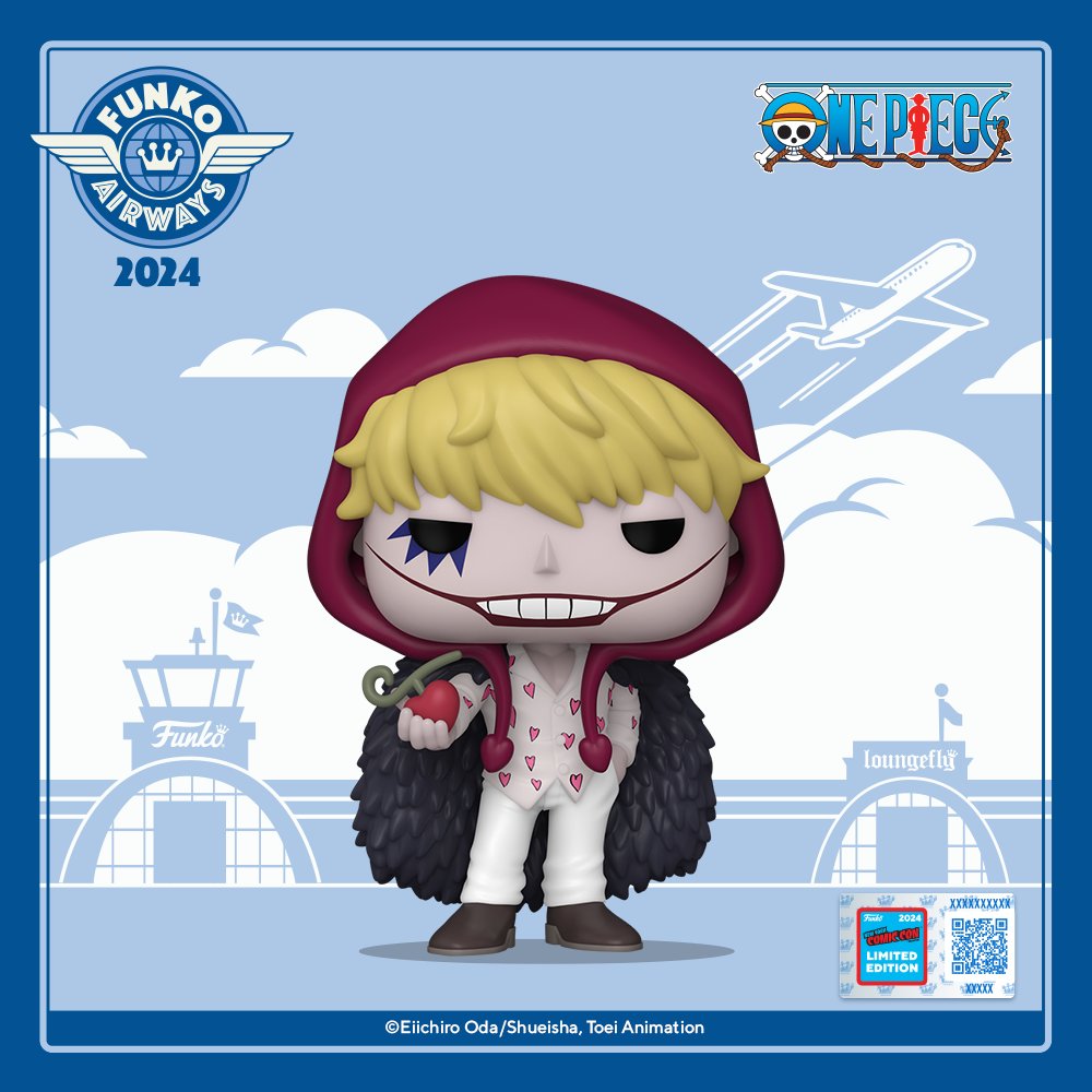 OriginalFunko's tweet photo. Have a great flight POP! Corazon. We at Funko Airways hope you have a wonderful flight with your fellow NYCC 2024 exclusives. #OnePiece #FunkoPOP https://t.co/NFwAh03Jhu
