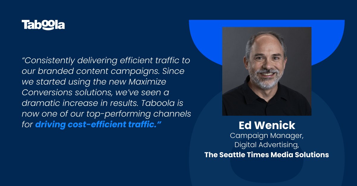 taboola's tweet image. Ready to drive cost-efficient traffic? Check out @SeattleTimes&apos; review of our innovative tool, #TaboolaMaximizeConversions! 📈 

Discover how we&apos;re revolutionizing the way you scale conversions and elevate campaigns: ow.ly/iPp250SWjKe

#DigitalAdvertising #AdTech #NativeAds