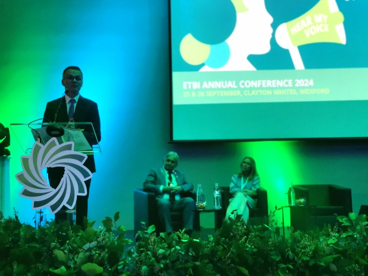 Minister Patrick O'Donovan opening up the annual ETBI conference, sharing his passion for the Irish language, its centrality to our heritage and the importance of teaching it in a meaningful way #HearMyVoiceETBI