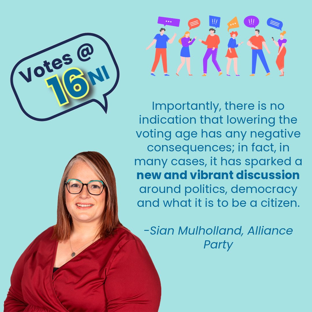 We were delighted to see the <a href="/niassembly/">Northern Ireland Assembly</a> debating #votesat16ni in the chamber yesterday. Lots of amazing points raised by our local representatives including <a href="/sianalliance/">Sian Mulholland MLA</a> and her colleagues from <a href="/allianceparty/">Alliance Party</a> 

The time to lower the voting age is now!🤩