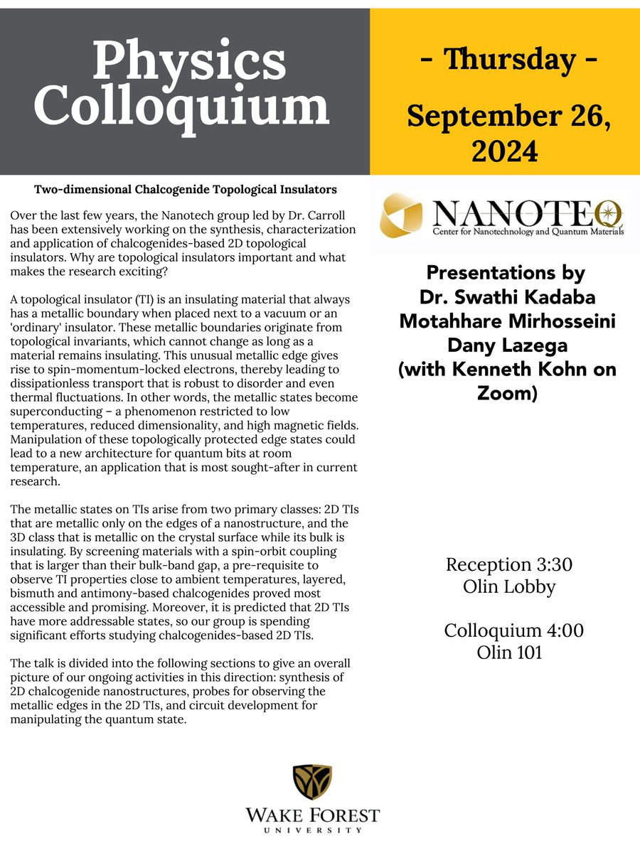 salsb's tweet photo. If you are around, come and see a talk by the Center for Nanotechnology and Quantum Materials. https://t.co/nsDAJMhZYg https://t.co/2sqFCw9NsU
