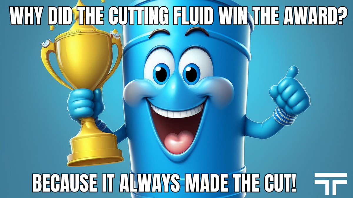 TowerMWF's tweet image. When your coolant performs this well, every machine gets the perfect finish. 😉

Happy Wednesday!

#TowerMWF #MidweekHumor #HumpdayHumor #MetalworkingFluids #Machinist #Coolant #CuttingFluid #Wednesday