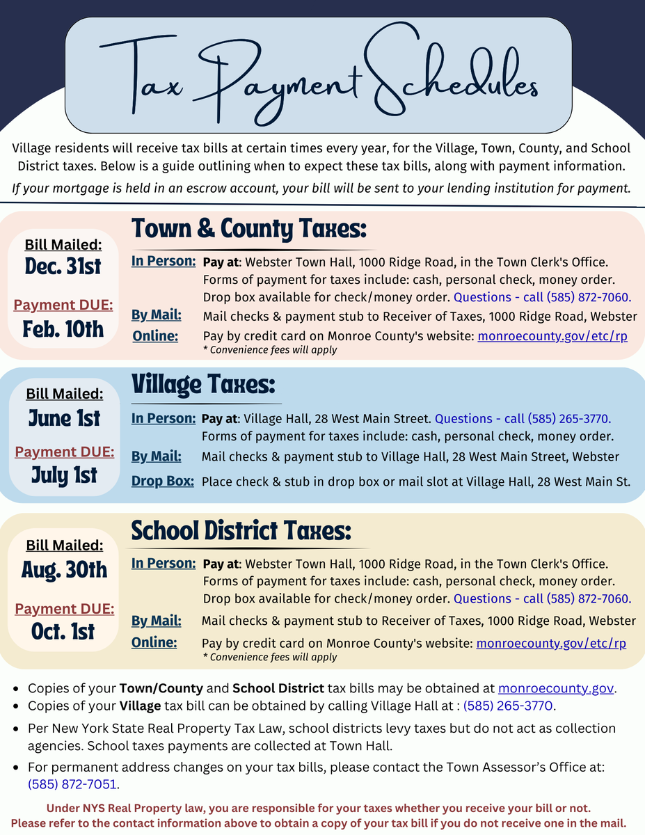 Tax Payment Guide:
For more information about your property, please visit the Monroe County Real Property Tax Service Office: monroecounty.gov/property