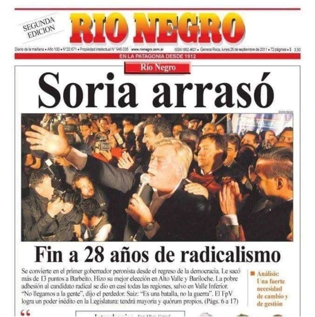 Hoy se cumplen 13 años de aquel septiembre de 2011, cuando de la mano del Gringo, llegabamos al gobierno con el sueño de poner a Río Negro en acción.

Con esa misma esperanza, seguimos trabajando para poner a Río Negro en marcha, mirando el futuro con convicción y pasión.