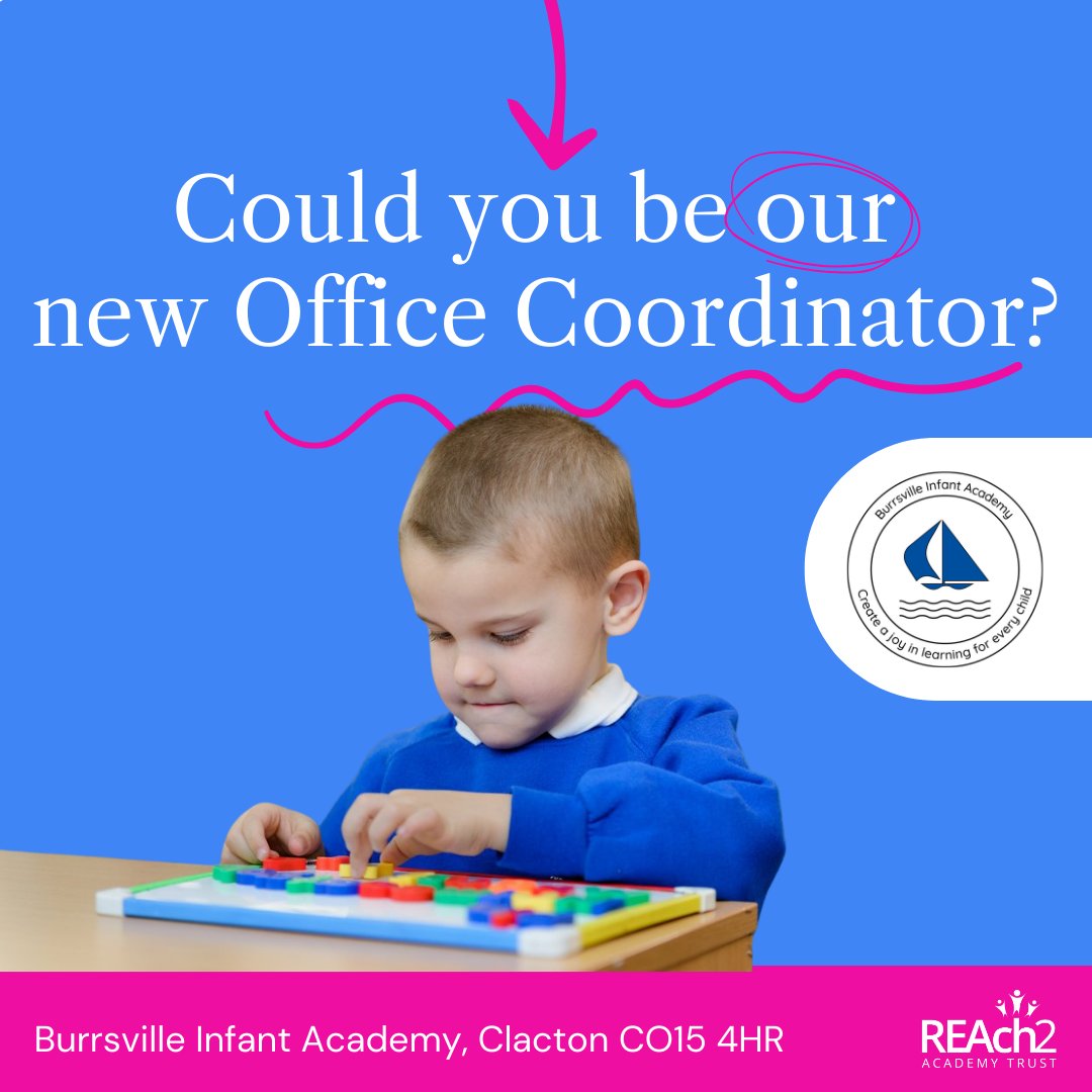 Are you a committed  office team player?  Burrsville Infant Academy in Clacton is looking for an office coordinator to join their vibrant community.

Apply now: loom.ly/lpHWf94

Closing date for applications: Wednesday 7th October