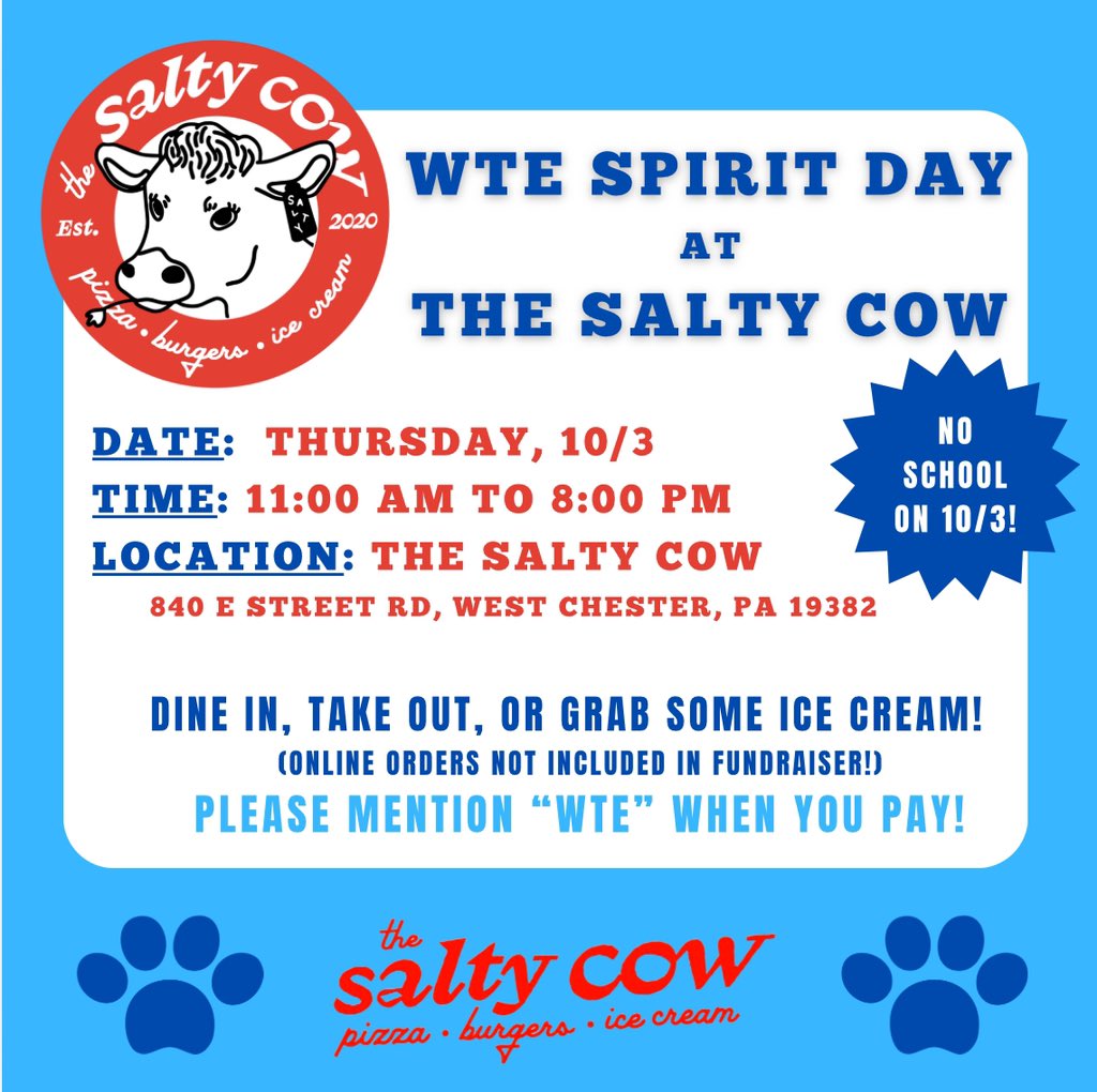 🐾 Great opportunity to meet up for some eats with friends while supporting WTE! Or grab some take out for another time!