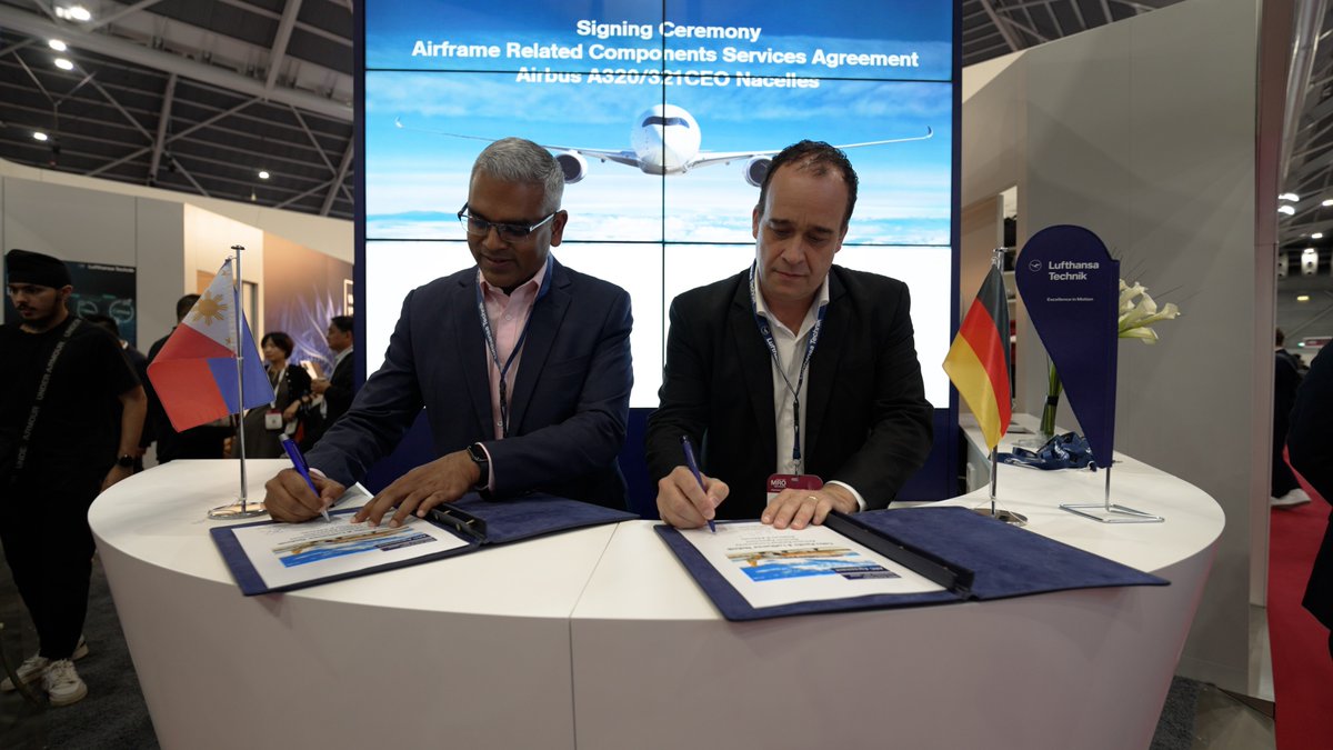 LHTechnik's tweet photo. Good news from #MROAPAC in Singapore: #LufthansaTechnik and @CebuPacificAir extend their partnership with a new Airframe Related Components services contract. #MROAPAC24 #MROexperts https://t.co/5VfQRy8dXP