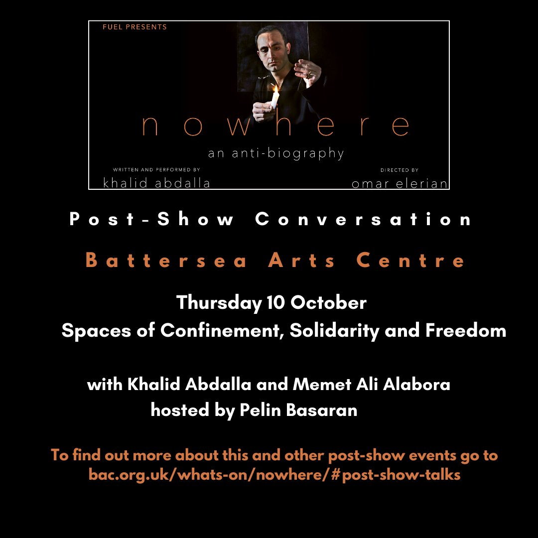 Fuel (@fueltheatre) on Twitter photo Post show convo. #1 <a href="/battersea_arts/">BatterseaArtsCentre</a>
How does the weight of history bear on the act of creation? What questions does this raise about the purpose and power of art in times of upheaval? Hosted by <a href="/pelin_basaran/">Pelin</a> w/ <a href="/memetalialabora/">Memet Ali Alabora</a> and <a href="/khalidabdalla/">Khalid Abdalla</a>
🎟 bit.ly/NowhereBAC Post show convo. #1 <a href="/battersea_arts/">BatterseaArtsCentre</a>
How does the weight of history bear on the act of creation? What questions does this raise about the purpose and power of art in times of upheaval? Hosted by <a href="/pelin_basaran/">Pelin</a> w/ <a href="/memetalialabora/">Memet Ali Alabora</a> and <a href="/khalidabdalla/">Khalid Abdalla</a>
🎟 bit.ly/NowhereBAC