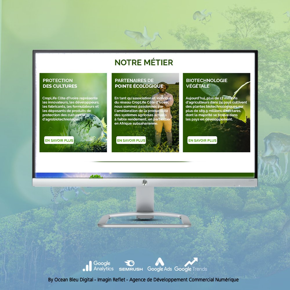 imagin_reflet's tweet photo. 🔵 Nous avons réalisé le site internet de Cropelife Côte d'ivoire,  https://t.co/DagpvBDCji.🤌🏾✨

  Une entreprise engagée dans la protection des cultures et dans la biotechnologie végétale. 🪴

Merci pour la confiance. 🙏🏽🥰 https://t.co/YVYJJr4m3i