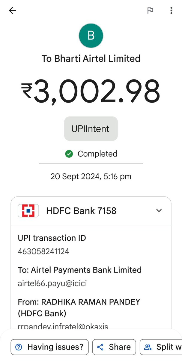 Dear
<a href="/airtelnews/">Bharti Airtel</a> <a href="/Airtel_Presence/">Airtel Cares</a> <a href="/airtelindia/">airtel India</a> <a href="/AirtelXtream/">Airtel Xtream</a> 
I had switched my wifi to Airtel,Payment done at 20th Sep,Your Er. left the router at my place but still not installed yet,our recharge Validity is loosing.

WiFi ID
0525220161888_wifi

<a href="/DoT_India/">DoT India</a>
Please look into..