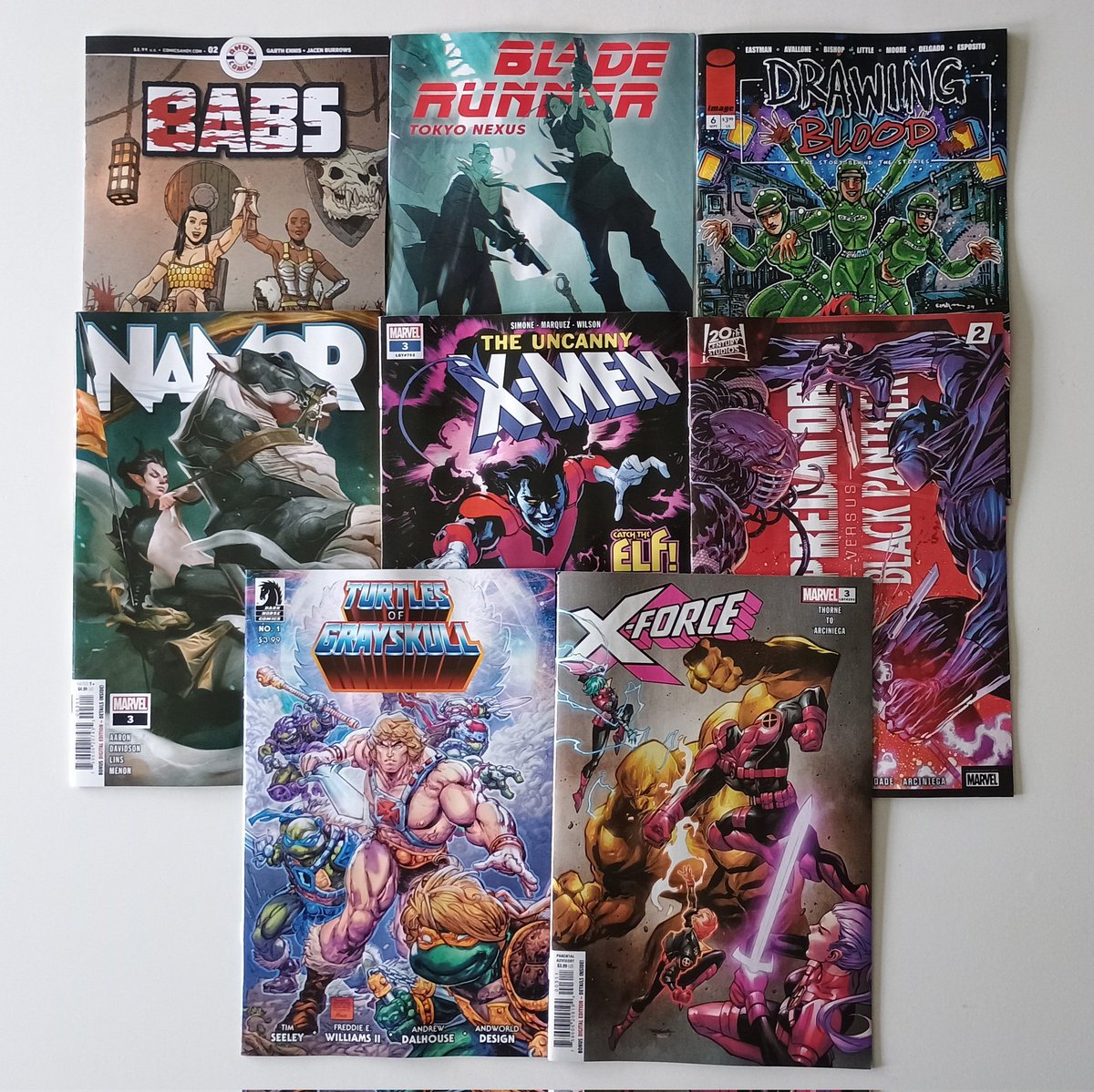 This week's comics and it's a tie between #marvelcomics and the indies at 4 each #ncbd @crunchcomics #rdkuk #tmnt #bladerunner #mastersoftheuniverse