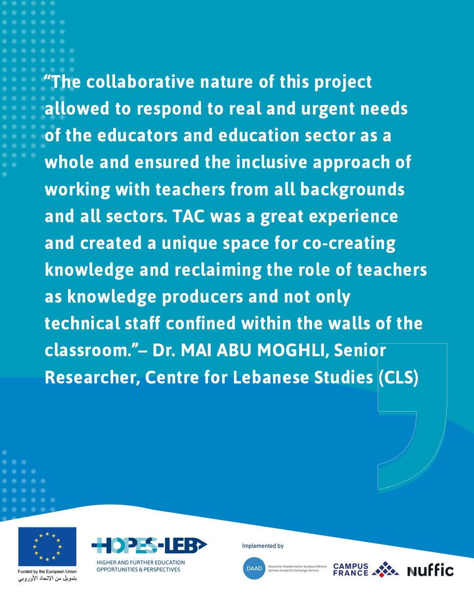 A glimpse on the projects implemented within the scope of the “Funding for Training and Capacity Building” component of the #HOPESLebProject funded by the <a href="/EUinLebanon/">EU in Lebanon</a>: Towards Better Education by CLS

<a href="/DAAD_Germany/">DAAD News</a>
<a href="/CampusFrance/">Campus France</a>
<a href="/Nuffic/">Nuffic</a>