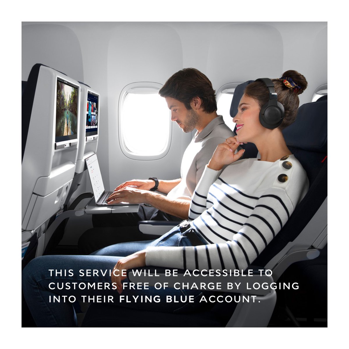 AFnewsroom's tweet photo. NEW! From 2025 onwards, #AirFrance will progressively roll out an ultra-high-speed connectivity service for a “ground-like” experience, delivered by @Starlink.
Onboard Wi-Fi will be completely free of charge in all travel cabins for Flying Blue customers.