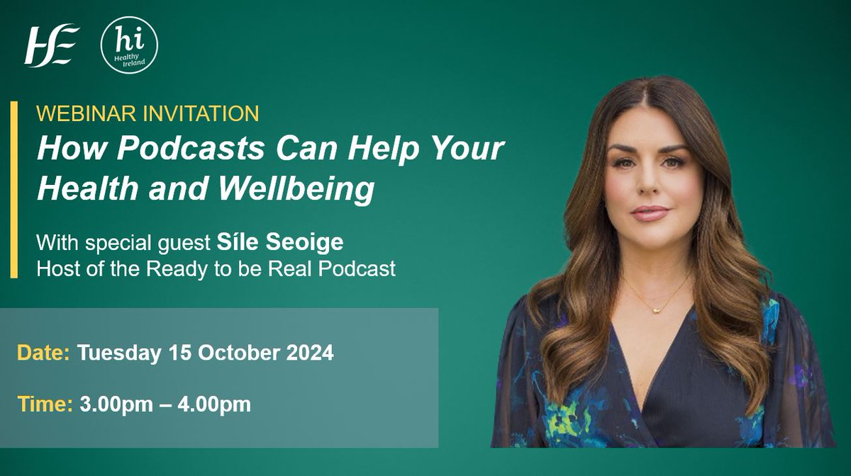 HSE Health & Wellbeing (@hsehealthw) on Twitter photo You are invited to attend our upcoming webinar about how a podcast can help your health and wellbeing. Learn how to listen to podcasts, the benefits listeners get and hear from our special guest <a href="/SileSeoige/">SĂle Seoige</a>, who will talk to us about her own podcast: bit.ly/4gA7aXi You are invited to attend our upcoming webinar about how a podcast can help your health and wellbeing. Learn how to listen to podcasts, the benefits listeners get and hear from our special guest <a href="/SileSeoige/">SĂle Seoige</a>, who will talk to us about her own podcast: bit.ly/4gA7aXi