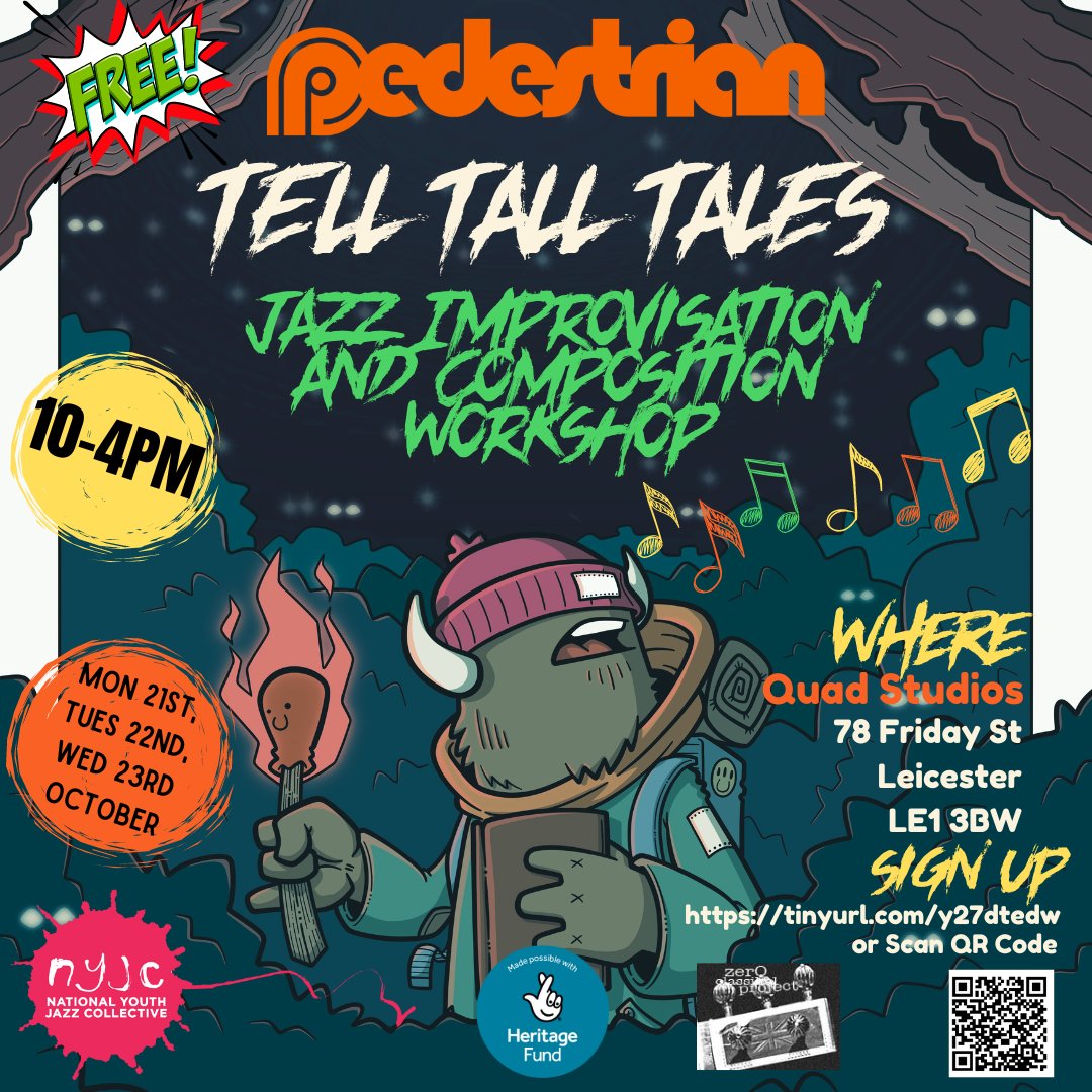 Come and join NYJC &amp; <a href="/zeroclassikal/">zeroclassikal</a> 's FREE 3-day indojazz improvisation and composition workshop on 21- 23 Oct 2024, 10am-4pm as part of <a href="/pedestrian1998/">Pedestrian</a> 's Tell Tall Tales project in Leicester!
nationalyouthjazz.co.uk/tell-tall-tale…