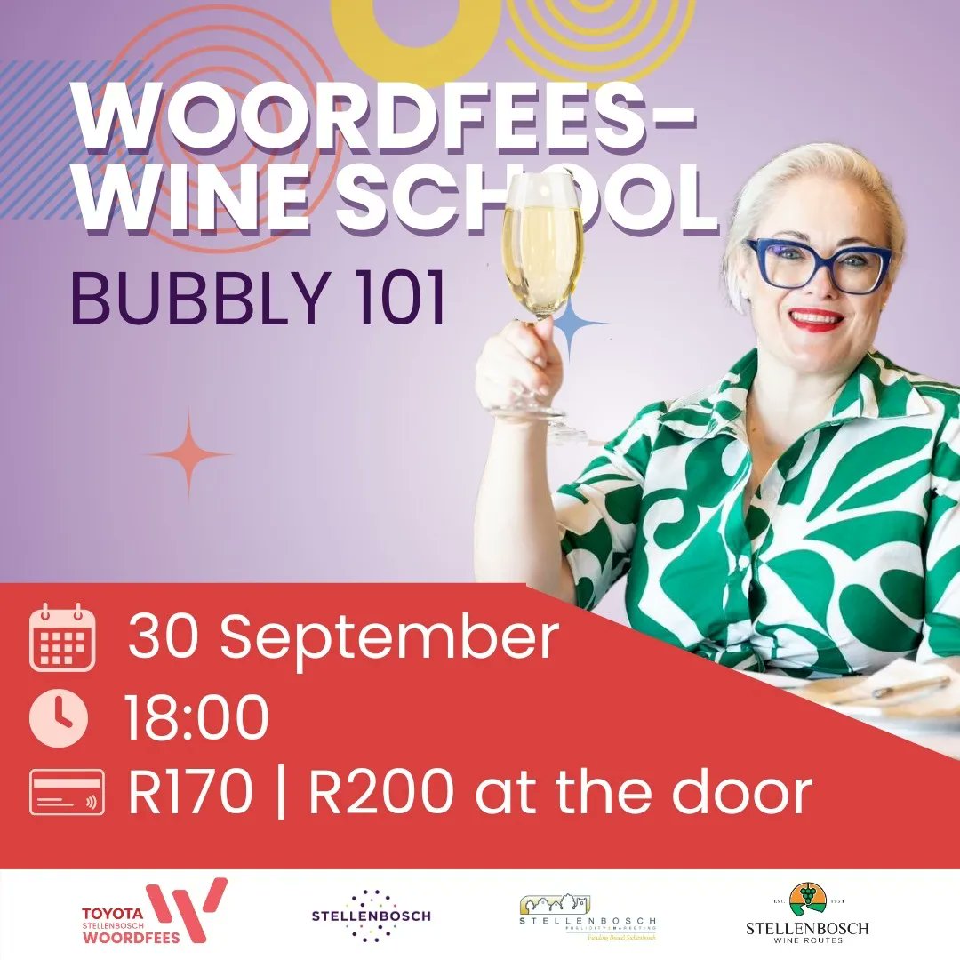 Visit Stellenbosch (@visitstellies) on Twitter photo ๐ช๐ผ๐ผ๐ฟ๐ฑ๐ณ๐ฒ๐ฒ๐-๐ช๐๐ป๐๐ธ๐ผ๐ผ๐น: ๐๐๐ฏ๐ฏ๐น๐ ๐ญ๐ฌ๐ญ ๐ฅ
There are three classes on cultivars and styles, with the dynamic <a href="/MartelizeBrink/">Martelize Brink</a> as your MC!
30 September 2024 | 18:00
Die Khaya | R170 | R200 at the door
โก๏ธ quicket.co.za/events/268062-โฆ
<a href="/Woordfees/">Toyota Stellenbosch Woordfees</a> <a href="/StellWineRoute/">Stellenbosch Wine Routes</a> ๐ช๐ผ๐ผ๐ฟ๐ฑ๐ณ๐ฒ๐ฒ๐-๐ช๐๐ป๐๐ธ๐ผ๐ผ๐น: ๐๐๐ฏ๐ฏ๐น๐ ๐ญ๐ฌ๐ญ ๐ฅ
There are three classes on cultivars and styles, with the dynamic <a href="/MartelizeBrink/">Martelize Brink</a> as your MC!
30 September 2024 | 18:00
Die Khaya | R170 | R200 at the door
โก๏ธ quicket.co.za/events/268062-โฆ
<a href="/Woordfees/">Toyota Stellenbosch Woordfees</a> <a href="/StellWineRoute/">Stellenbosch Wine Routes</a>