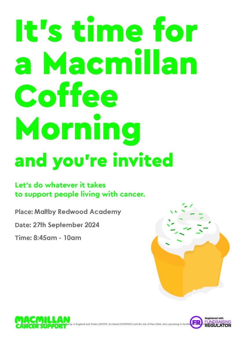 We will be holding a Coffee Morning in support of Macmillan on Friday 27th September. We look forward to seeing you there!🍰☕️