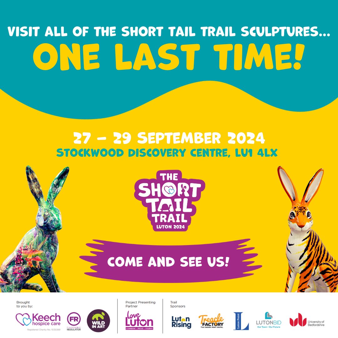 barn_field's tweet photo. Come and say farewell to Sparky and Skelly 😥🐇🐢

The @ShortTailTrail is saying goodbye to all the fantastic sculptures and you’re invited!

Pop down to the Farewell Weekend at Stockwood Discovery Centre between Friday 27 - Sunday 29 September. https://t.co/ks60qCwOVr