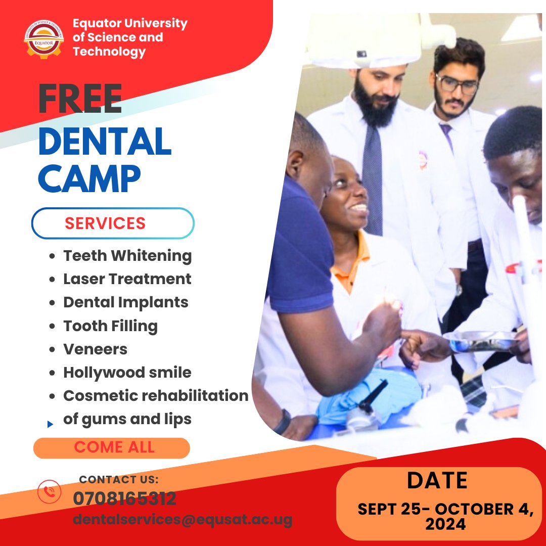 Equsat_Ug's tweet photo. Location: Kasijjagirwa, Masaka City
Let’s brighten Uganda one smile at a time! Don’t miss out on this opportunity – tell a friend to tell a friend.
#FreeDentalCamp #DentalHealthUg #MasakaCity #HealthySmiles #CosmeticDentistry #BuildYourSmile https://t.co/UBAtBA9TN5
