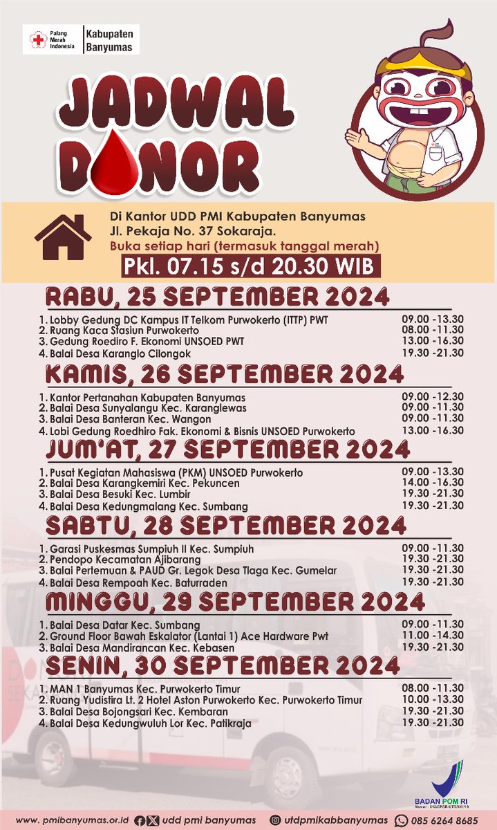 uddpmi_banyumas's tweet photo. *Selamat Siang Sobat BaMi* 
Berikut BaMi informasikan Jadwal Donor Darah dan Stok Darah
UDD PMI Kabupaten Banyumas https://t.co/btUXCZbqFD