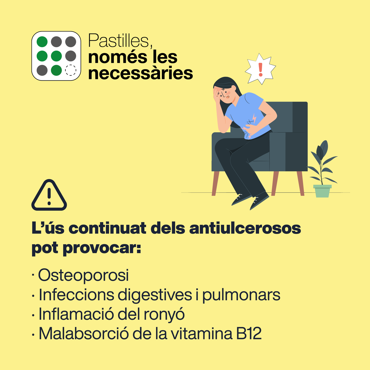 apicslleida's tweet photo. 💊 El consum de protectors gàstrics a Catalunya és dels més elevats d’Europa.

⚠️ Aquests medicaments creen una falsa sensació de seguretat. Prendre'n de manera continuada pot tenir efectes adversos. 

Pastilles, només les necessàries! 👉 https://t.co/9U2lRbx9cF https://t.co/wAoZDR93Xe