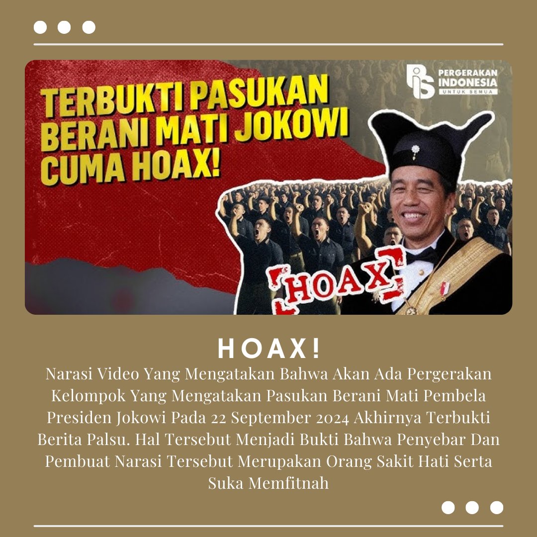 Kabar adanya masa pembela Presiden Jokowi pada 22 September terbukti hanya kebohongan

Guru P Diddy Clara Adik Fufufafa Pecat Enzy Putra Mulyono Pak Nana 金村くん #giants #lovefighters #chibalotte #2egin4Cantik