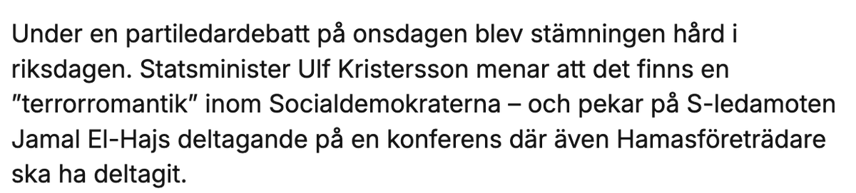 ”Det vore förmätet om regeringen eller statsministern hade åsikter om olika riksdagsledamöter”, säger Kristersson om Jomshof. Hmm.