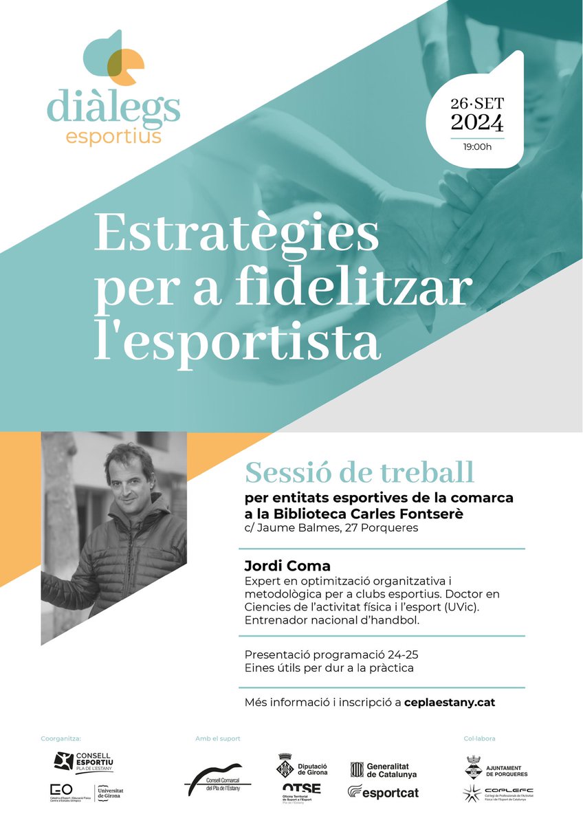 1ª sessió Diàlegs Esportius |

El professor de <a href="/UVic_CAFE/">UVic_CAFE</a> i doctor en ciències de l'esport Jordi Coma <a href="/comabau/">Jordi Coma Bau</a> tractarà les millors estratègies d'una entitat sobre com fidelitzar l'esportista.

#DialegsEsportius