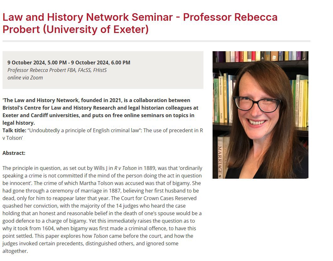 Russell Sandberg (@sandbergrlaw) on Twitter photo Sign up for the next free online <a href="/LawHistNetwork/">Law and History Network</a> talk. The speaker is <a href="/ProfProbert/">Rebecca Jane Probert</a> from <a href="/ExeterLawSchool/">Exeter Law School</a>
Sign up at: bristol.ac.uk/law/events/202… Sign up for the next free online <a href="/LawHistNetwork/">Law and History Network</a> talk. The speaker is <a href="/ProfProbert/">Rebecca Jane Probert</a> from <a href="/ExeterLawSchool/">Exeter Law School</a>
Sign up at: bristol.ac.uk/law/events/202…
