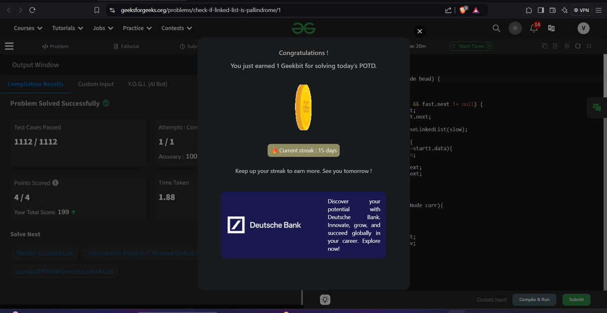 VinitNotFound's tweet image. #geekstreak2024 #DeutscheBank
@geeksforgeeks
@DeutscheBank
Day 15 
Profile Link - geeksforgeeks.org/user/45vinitt6…