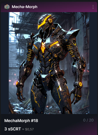 FryctoBorg's tweet photo. #NFT #NFTs #nftarti̇st #NFTartists #ArtInspiration #NFTMarkerplace #NFTARMY #NFTCommunity #nftcollector #nftcollectors #NFTCollection
NFT on @stashhapp
Collection: Mecha-Morph
20 copy
3 Price : sSCRT
Come check it out 👇
https://t.co/S33VcvfwXR #stashh #nft #snft #secretnft https://t.co/HAO4r3fm4s