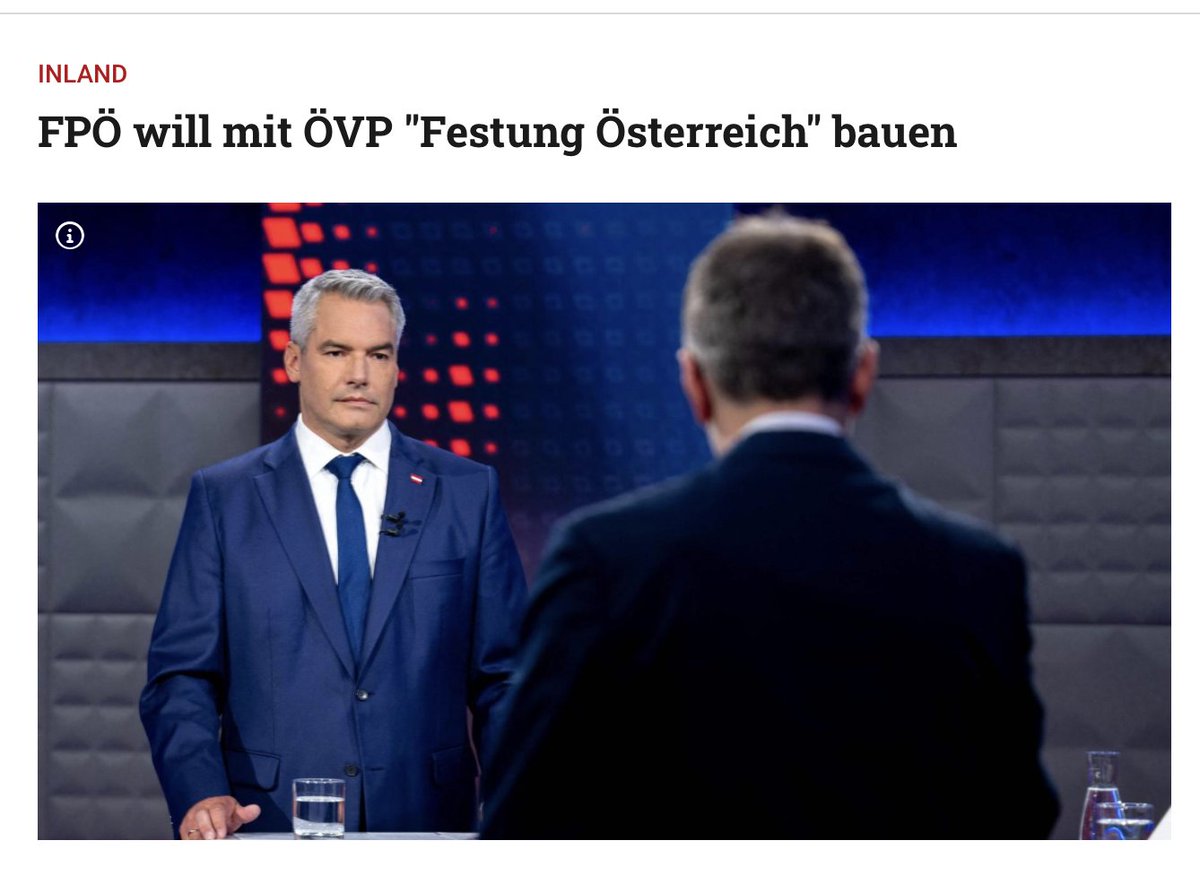 "FPÖ will mit ÖVP 'Festung Österreich' bauen" - und die ÖVP sagt nicht NEIN! zu derlei Irrsinn und einer erneuten Koalition mit der FPÖ. 

Wer am Sonntag also Nehammer und ÖVP wählt, bekommt Ibiza 2.0. 

Wir NEOS sind die Alternative - für eine positive Reformregierung.