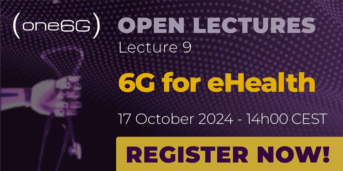 We're happy to announce that one6G Open Lecture 9 take place on Oct. 17 at 2 p.m. featuring top-class experts who will present and discuss visions, potential, and open challenges of the future #6G mobile radio system tailored for the #eHealth domain.

👉one6g.org/events/open-le…