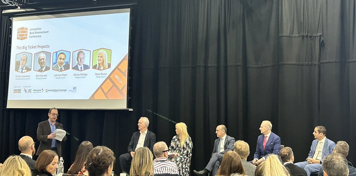 InvestInPreston's tweet photo. 🧱 We’re at @LBVmagazine’s #BEC24 today, focusing on ‘big ticket’ projects across the region.
@prestoncouncil’s Adrian Phillips was on the panel today, along with Simon Lawrence @LancashireCC, Nick Gerrard @BpoolCouncil, Lukman Patel @burnleycouncil, and Rose Rouse @PendleBC. https://t.co/Rzaswjz0Ru