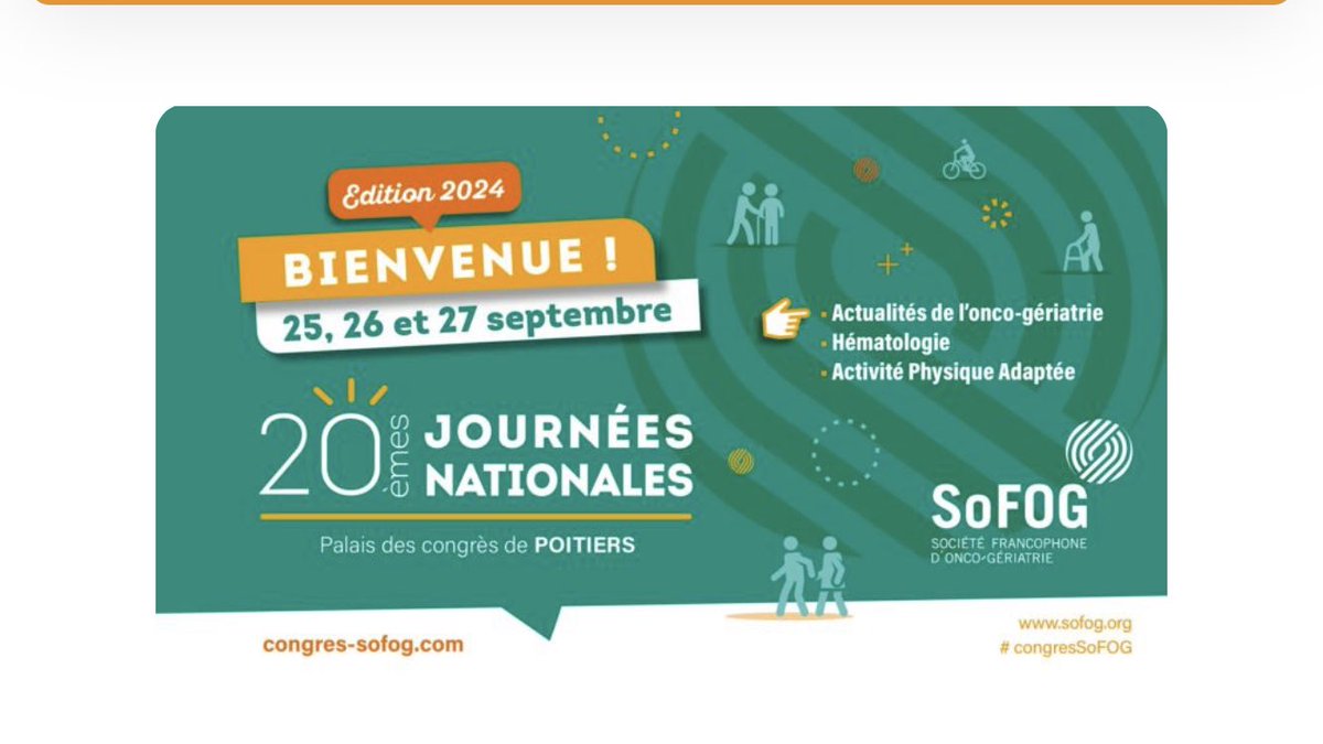 ⏰C’est parti pour le premier jour des journées nationales de la société francophone d’onco-gériatrie à Poitiers ! Bon congrès à tous ! #OncoGeriatrie #Sofog24