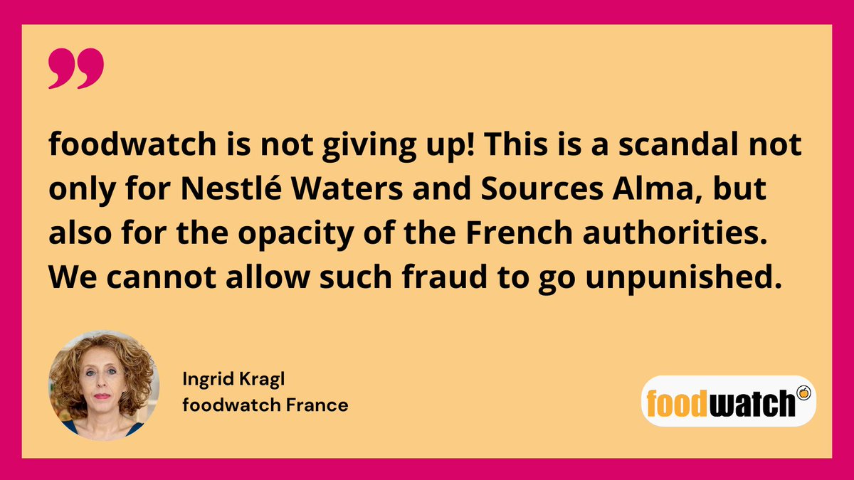 In the scandal over illegally filtered mineral water, foodwatch has filed two new lawsuits against Nestlé and Sources Alma. We also call on the French government to finally answer all open questions in the case. foodwatch.org/en/illegally-f…