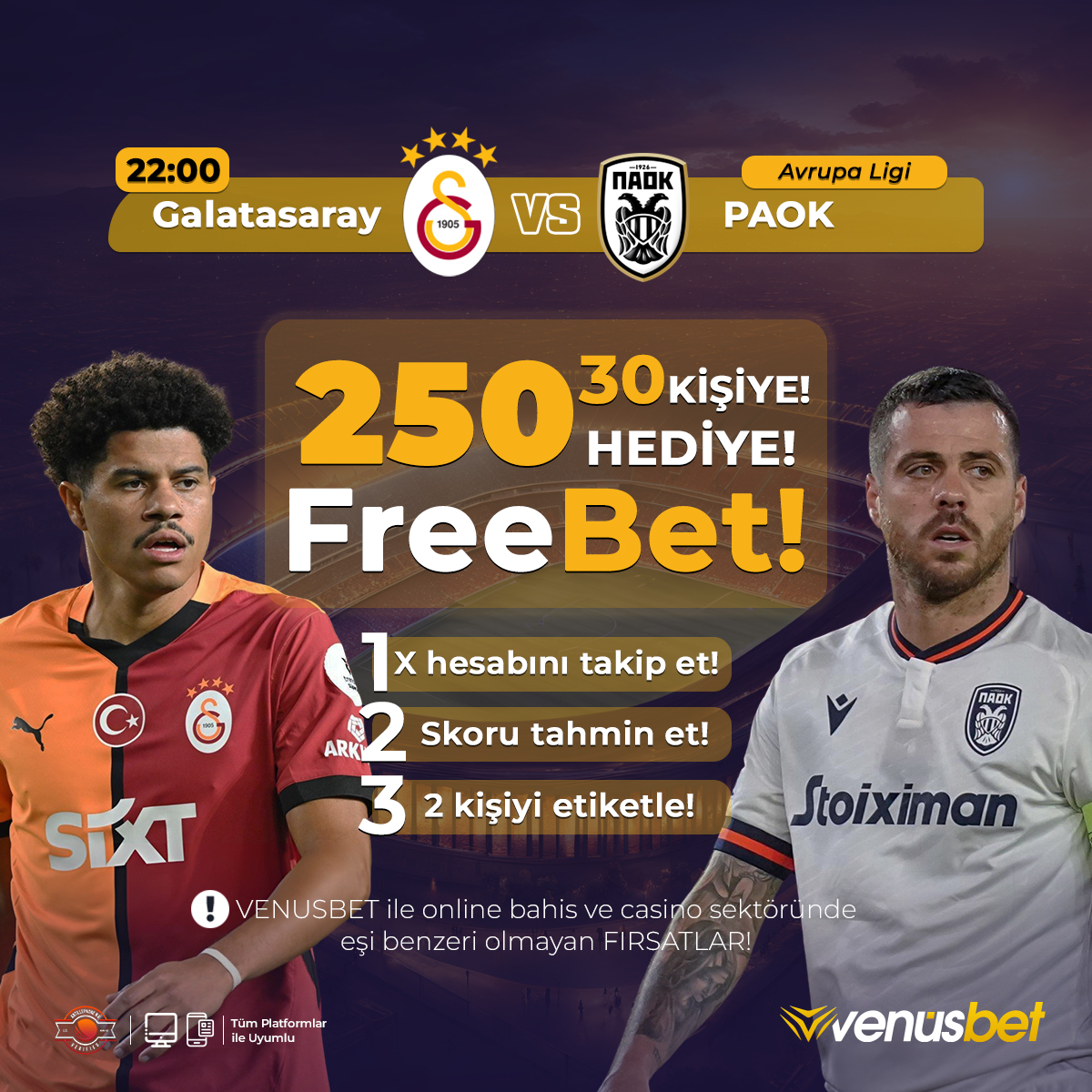 ⚽ #VenusBet x UEFA Avrupa Ligi!

✅ Kullanıcı adınızı ve skor tahminini yorumlara yaz!  
✅ 2 arkadaşını etiketle!
✅ X hesabını takip ediniz! 
‼️ Etkinlik eklemeleri sitemizde minimum 100₺ yatırımı olan üyelerimize eklenecektir

👉 vnsbt.co/sosyal